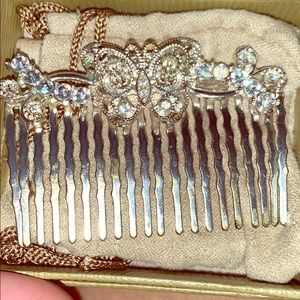 Antique metal and Faux diamond butterfly comb.